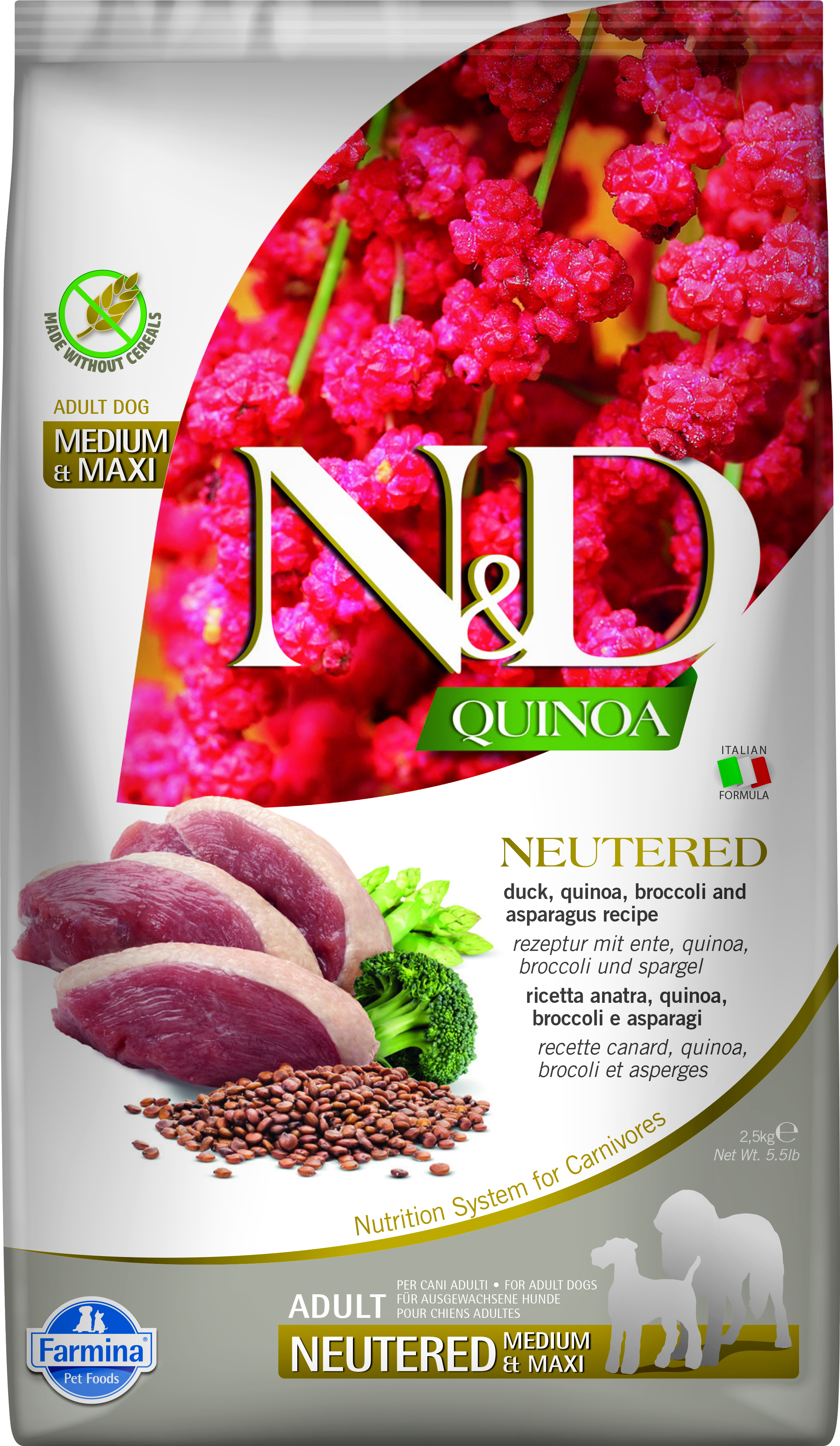 !!! DO VYPRODÁNÍ ZÁSOB!!! N&D Quinoa DOG Neutered Duck&Broccoli&Asp. 2,5kg, !!! EXPIRACE 31.03.2024 !!!