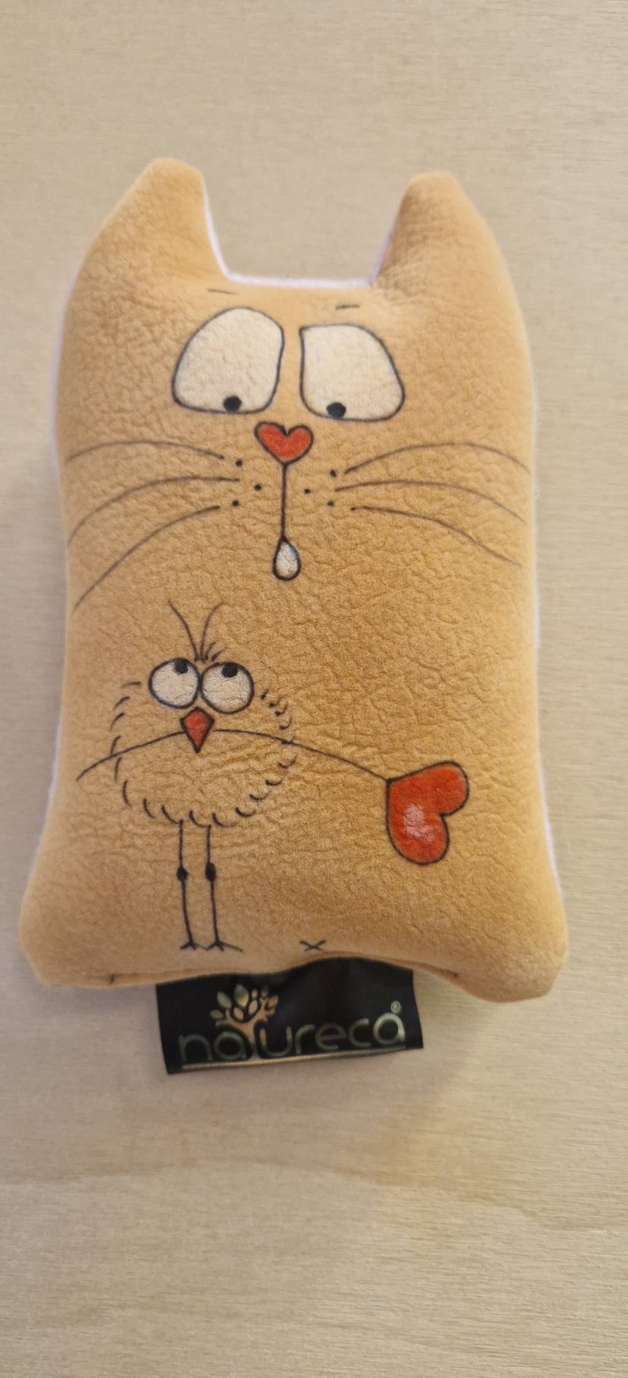 Hračka pro kočky ŇUFINKA, světlá oranžová, ptáček se srdíčkem