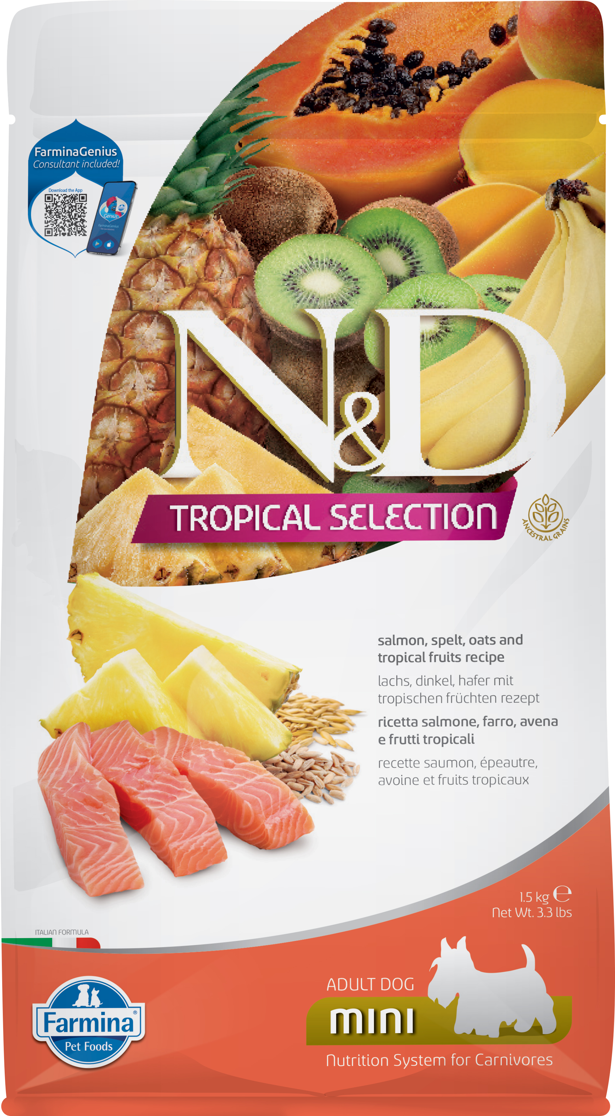 N&D TROPICAL SELECTION DOG Adult Mini Salmon 1,5kg!!! EXPIRACE 13-09-2025 !!!