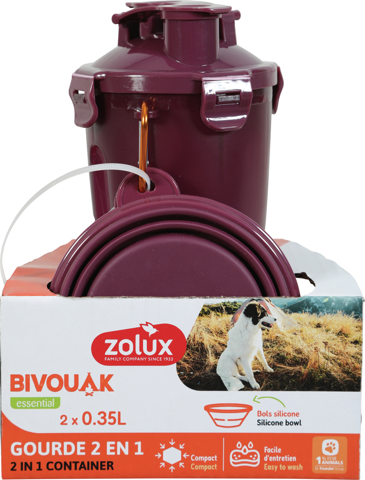Lahev 2v1+ 2 misky BIVOUAK 2x350ml červená Zolux