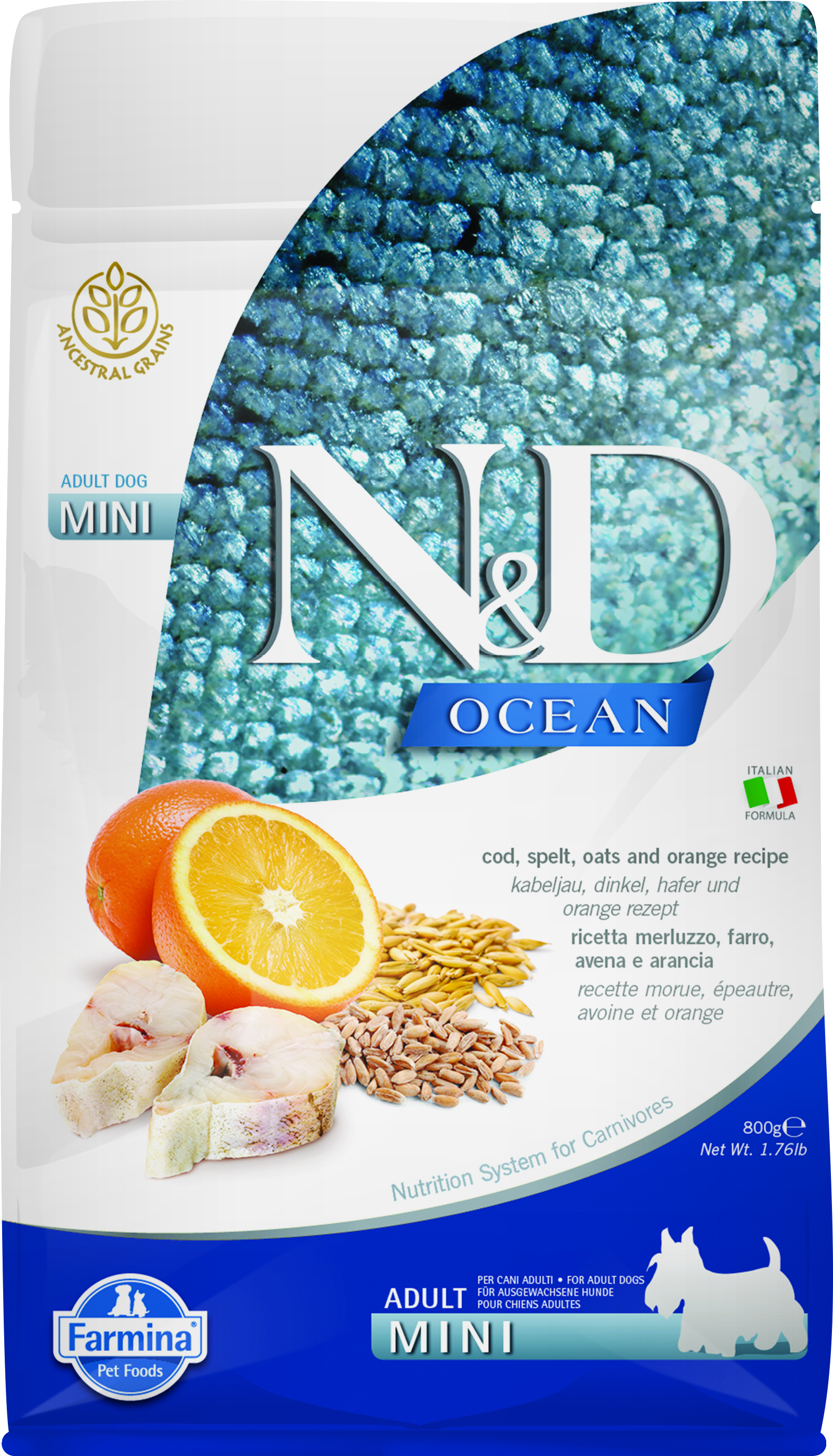 N&D OCEAN DOG LG Adult Mini Codfish & Orange 800g